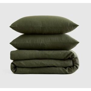 Quince European Linen Duvet Cover Set (Duvet Cover w/ 1 Sham) Twin Size Pine